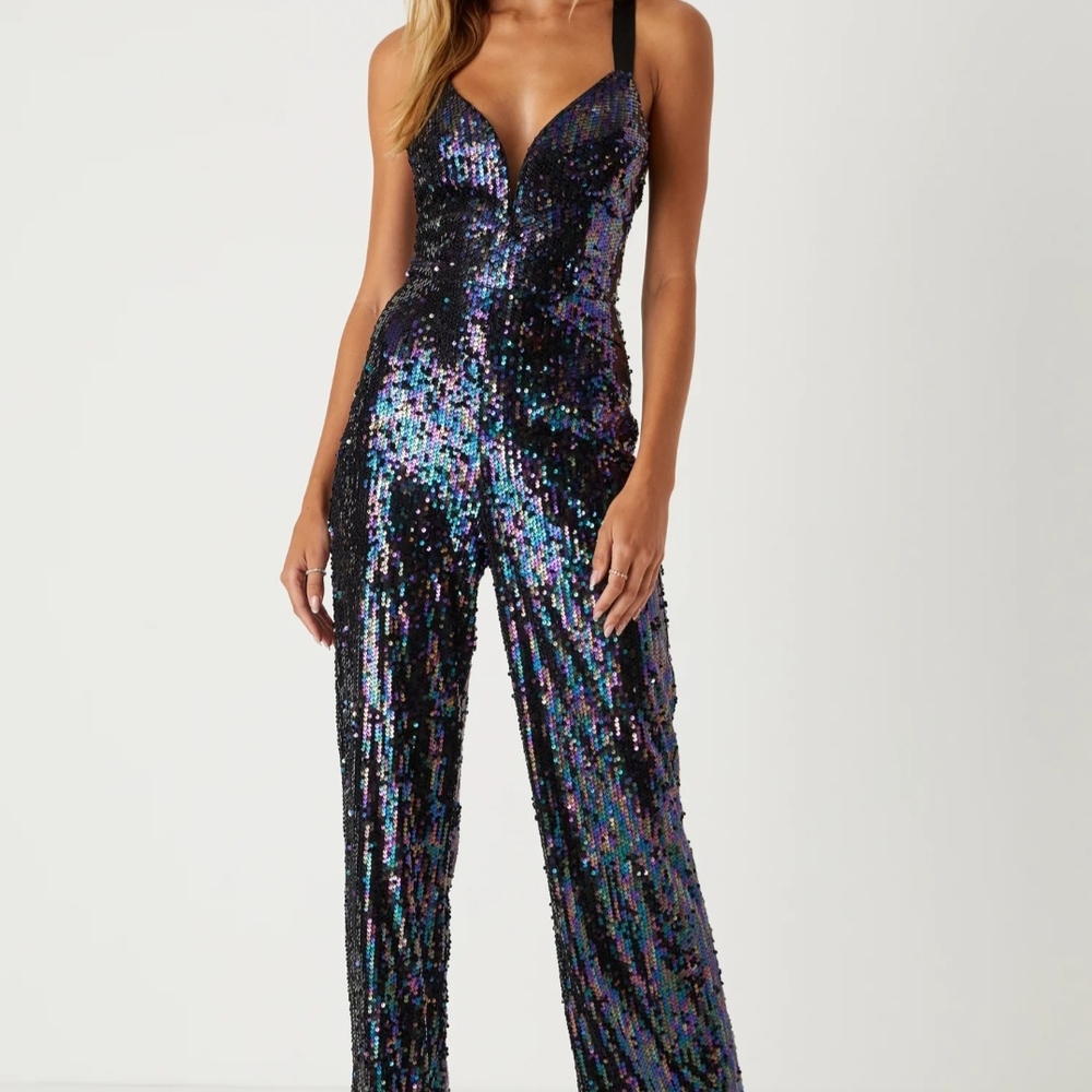 Sequin Jumpsuit in Black and Blue